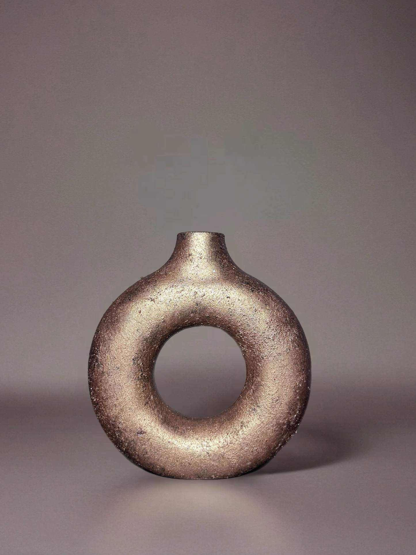 Bronz Sükûnet Dekoratif Halka Vazo - Çiçeksiz Detay Görünüm