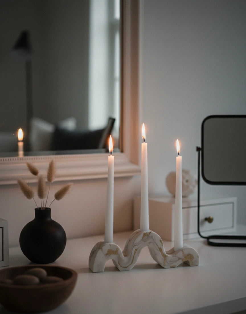 El Yapımı Dalga Formlu Mermer Dokulu Şamdanlık & Dekoratif Obje