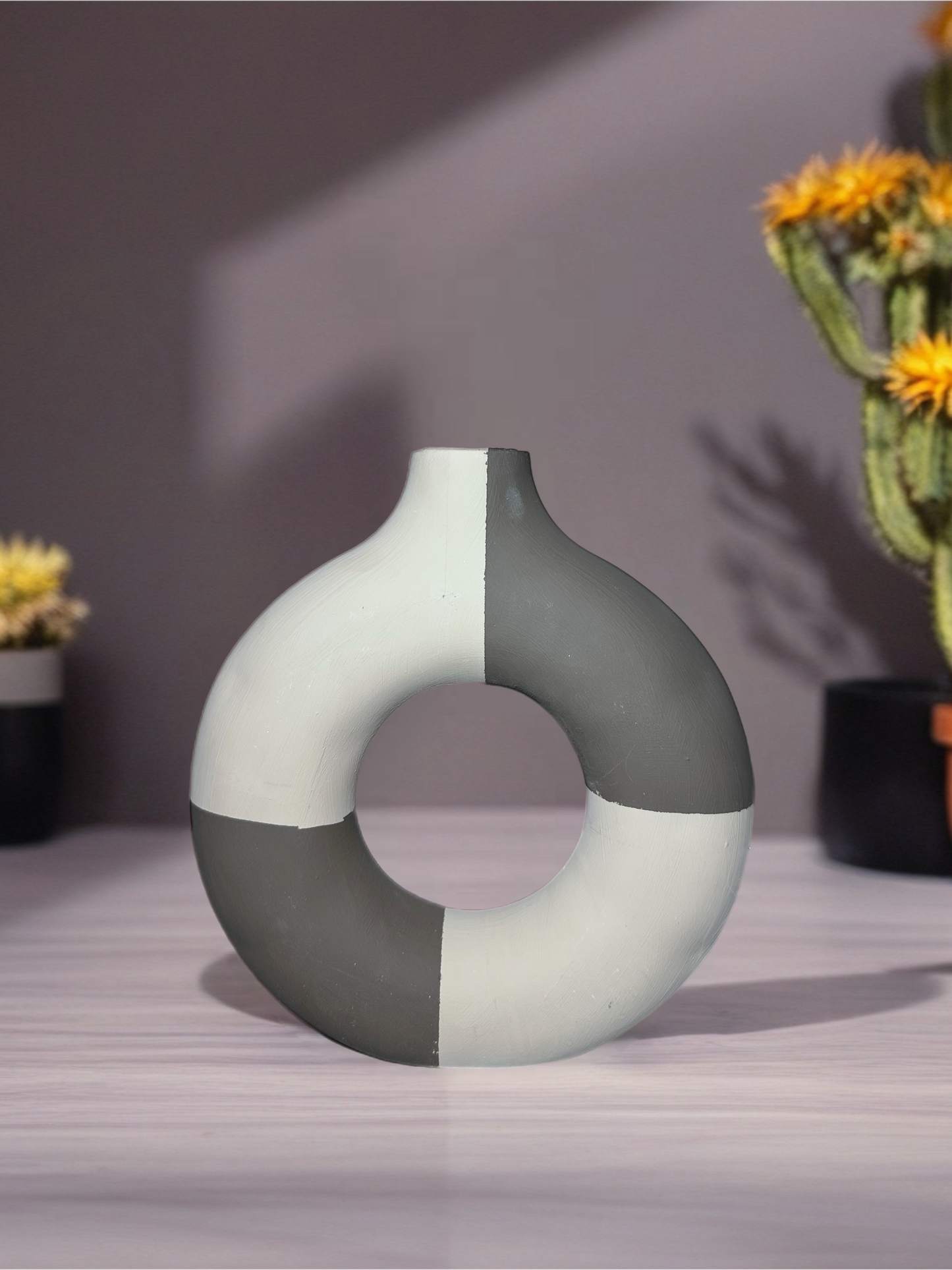 İkili Ahenk Dekoratif Halka Vazo - Çiçeksiz Detay Görünüm