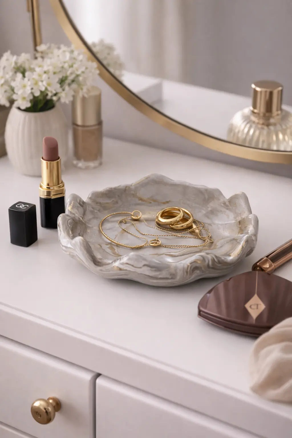 İstiridye Formlu Mermer Dokulu Dekoratif Organizer