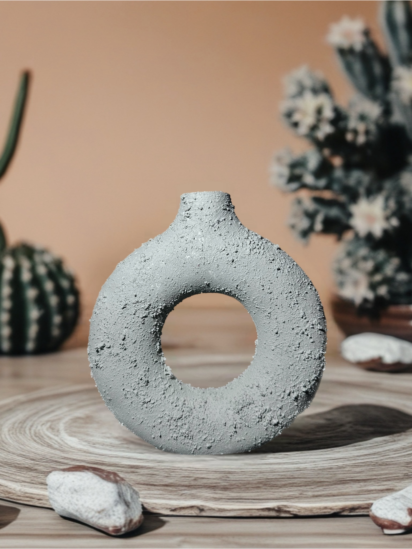 Taşın Dinginliği Dekoratif Halka Vazo - Çiçeksiz Detay Görünüm