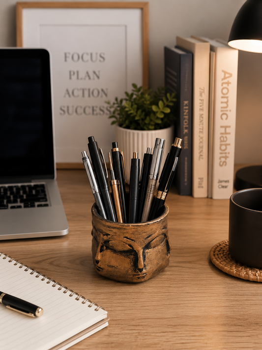 Gold Detaylı Makyaj Fırçalık | El Yapımı Eskitme Vanity Organizer