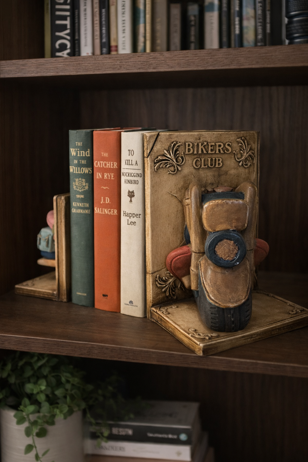Vintage Motosiklet Kitap Tutucu Seti – Polyester Dekoratif Bookend