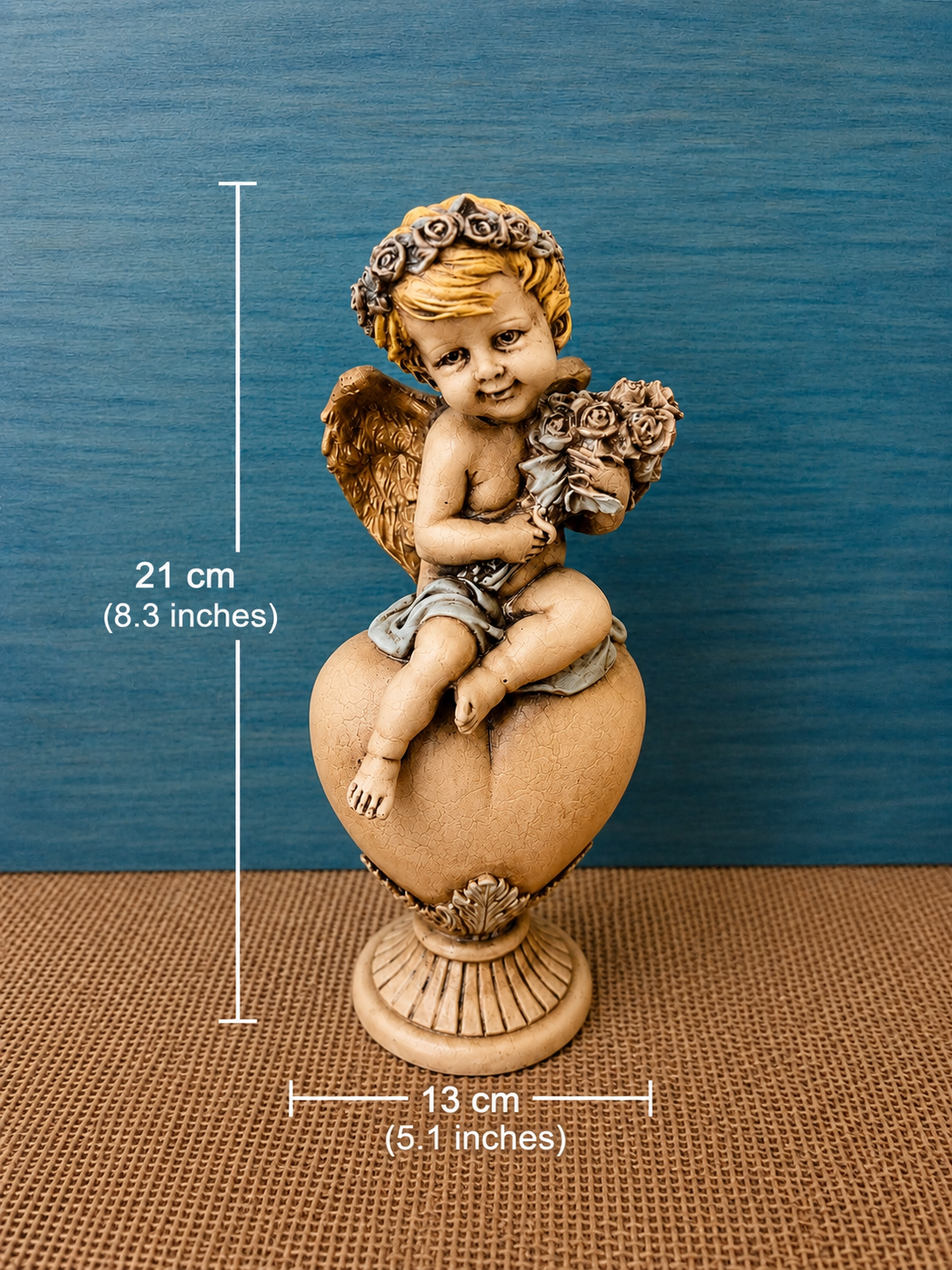 El Boyaması Polyester Melek Biblo Dekoratif Vintage