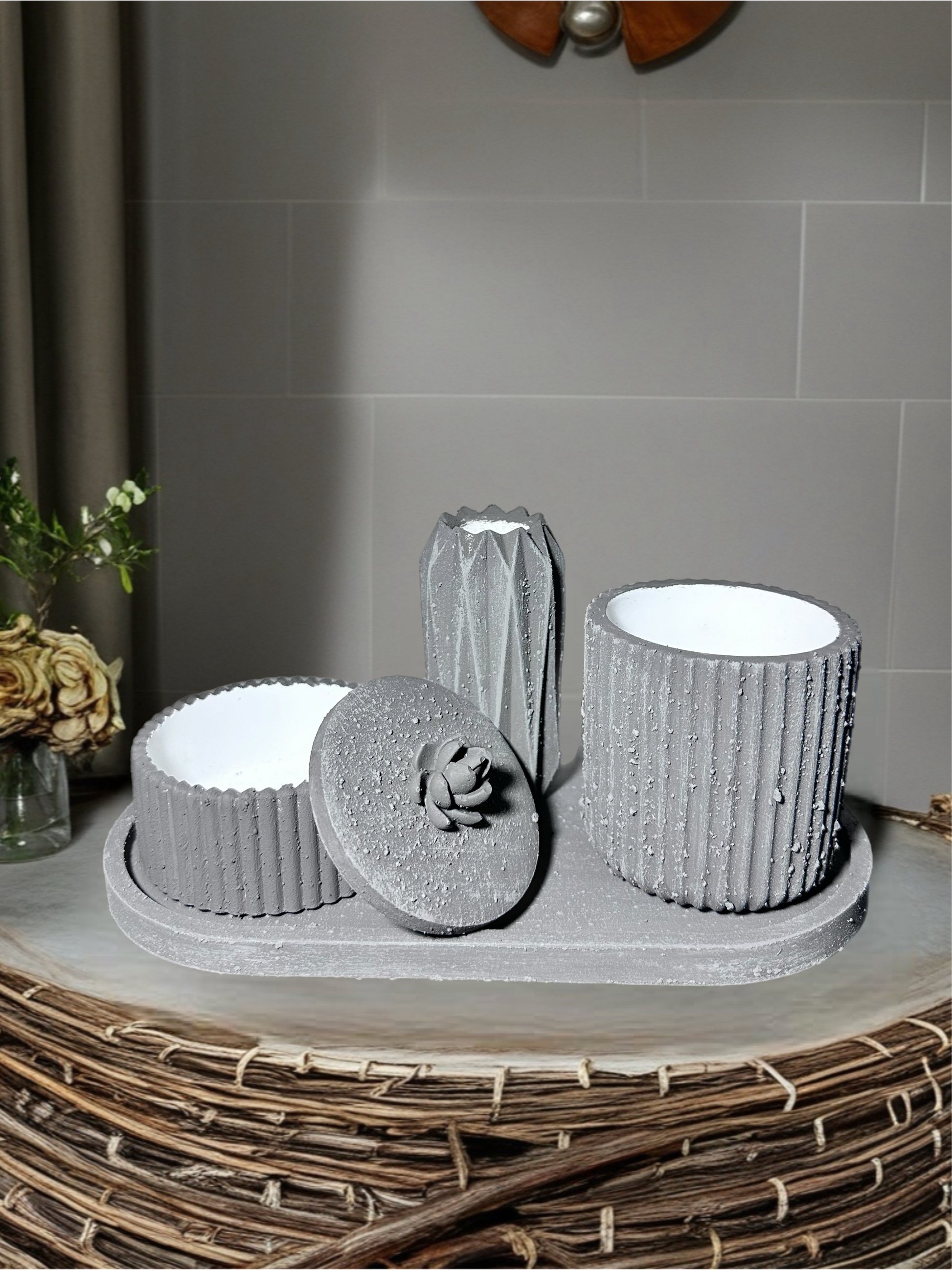 Antrasit Armoni Dekoratif Kapaklı Düzenleyici - Kapak Açık Detay Görünüm