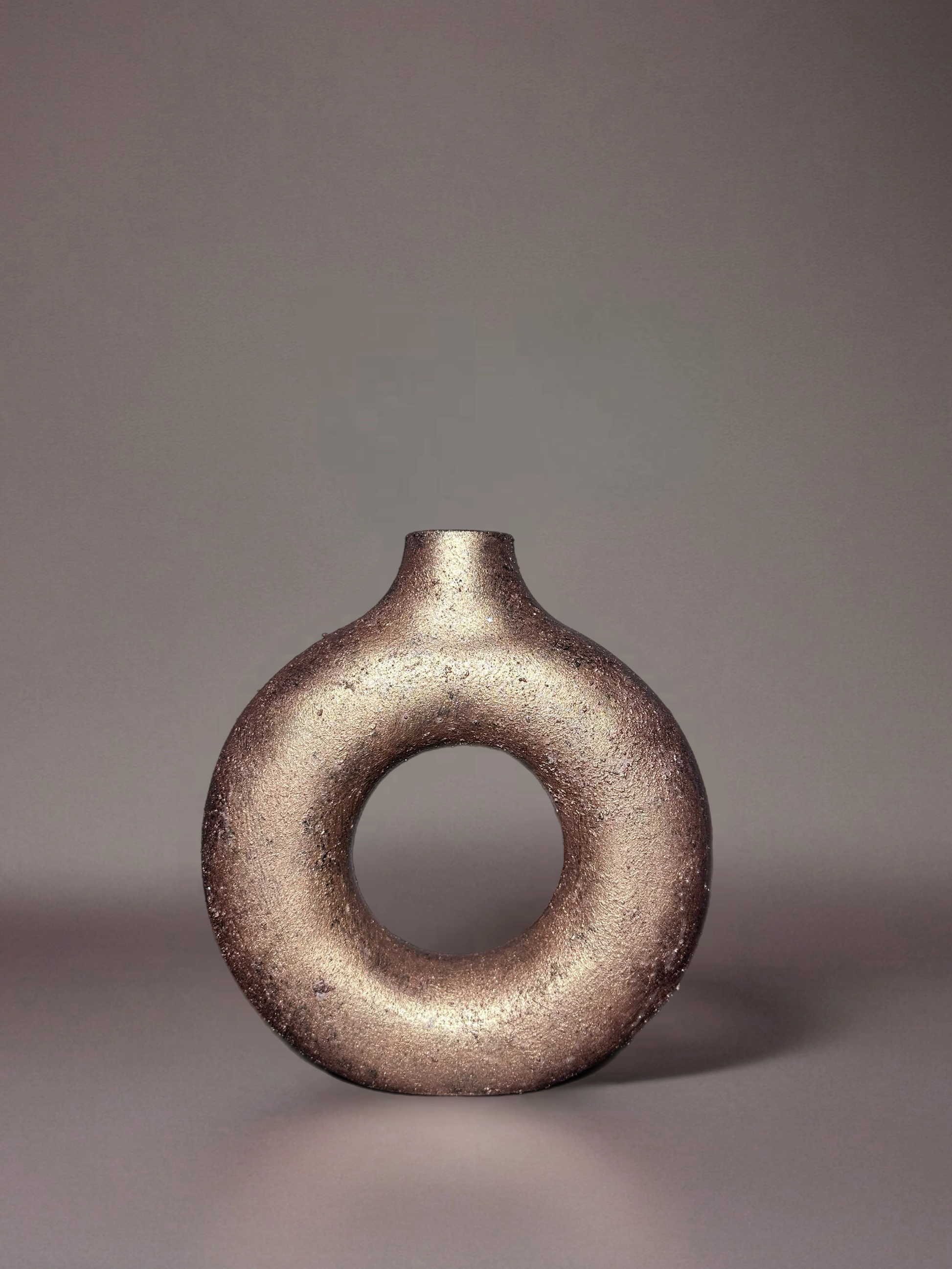 Bronz Sükûnet Dekoratif Halka Vazo - Çiçeksiz Detay Görünüm