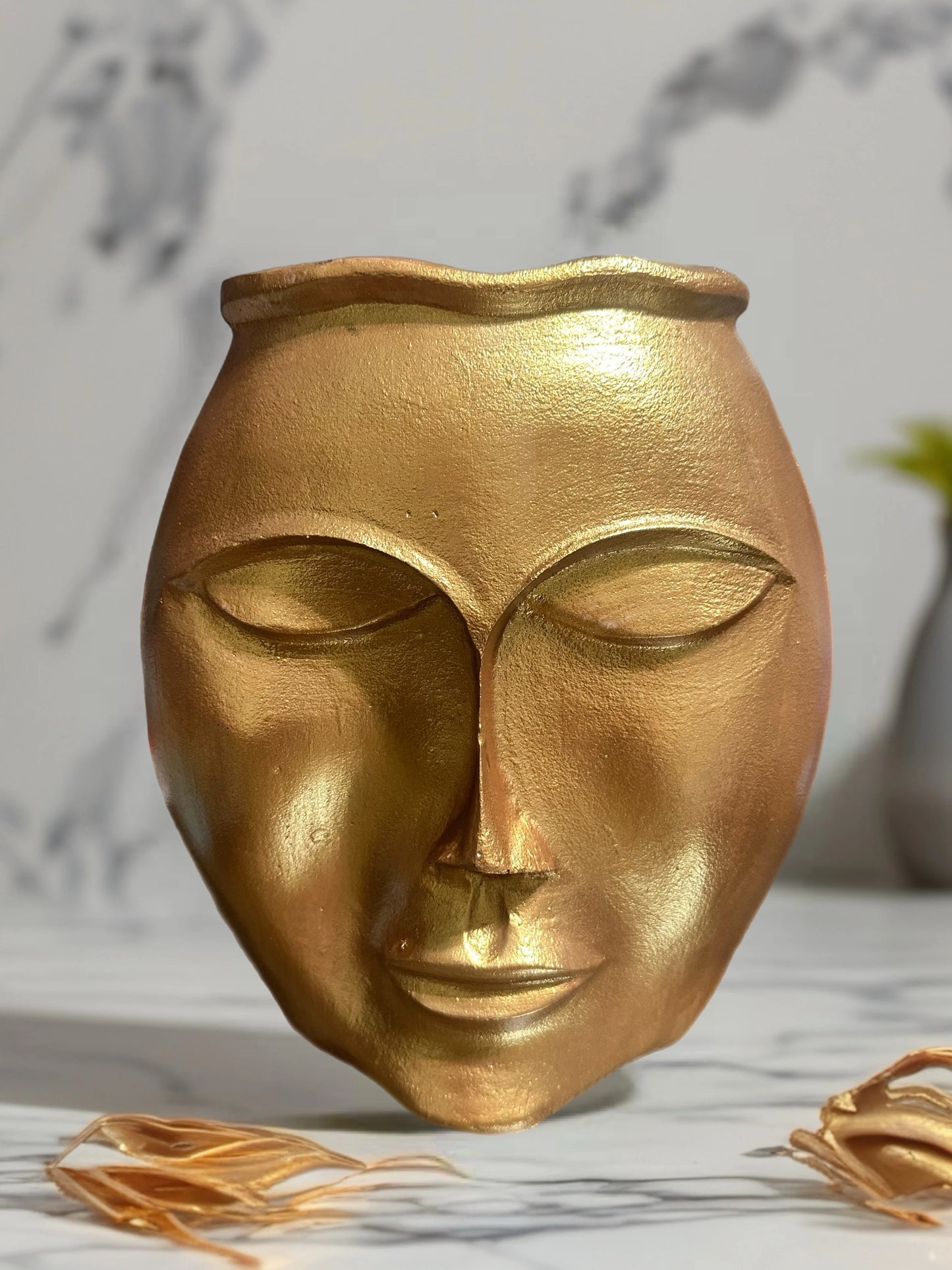 İkili Ruh Siyah & Altın Yüz Figürlü Vazo - Arkadan görünüm