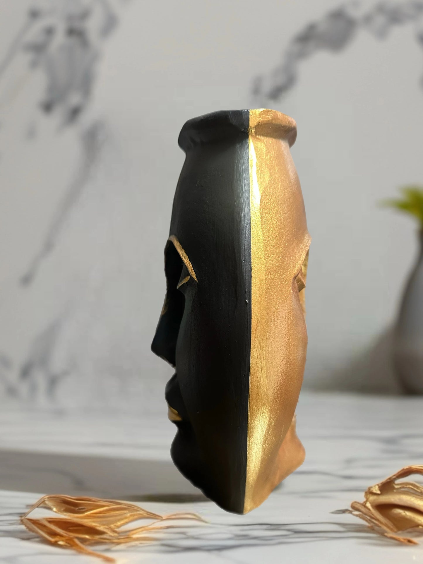 İkili Ruh Siyah & Altın Yüz Figürlü Vazo - Yandan görünüm