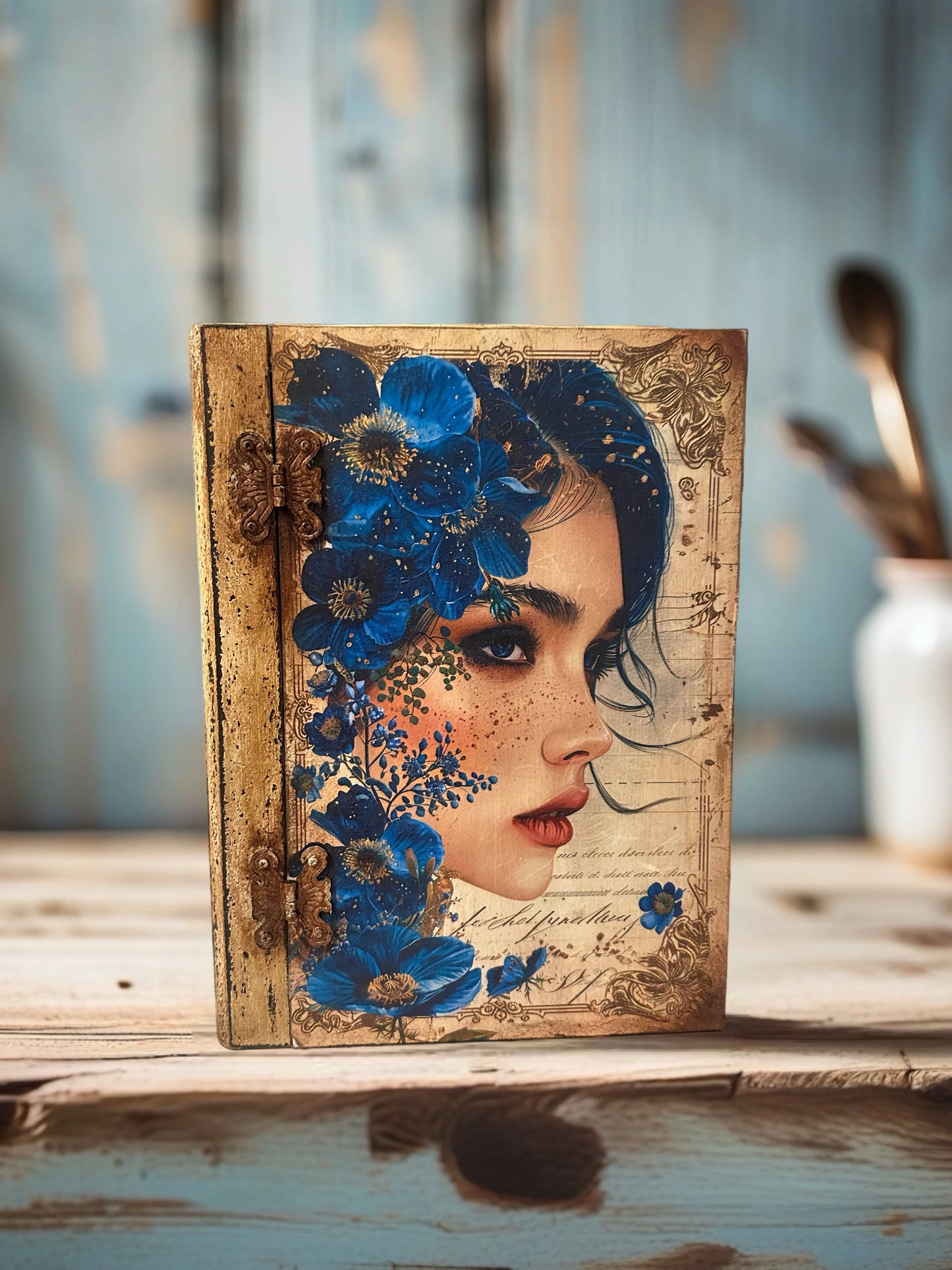 Mavi Düşler Vintage Dekoratif Kitap Kutu - Önden görünüm