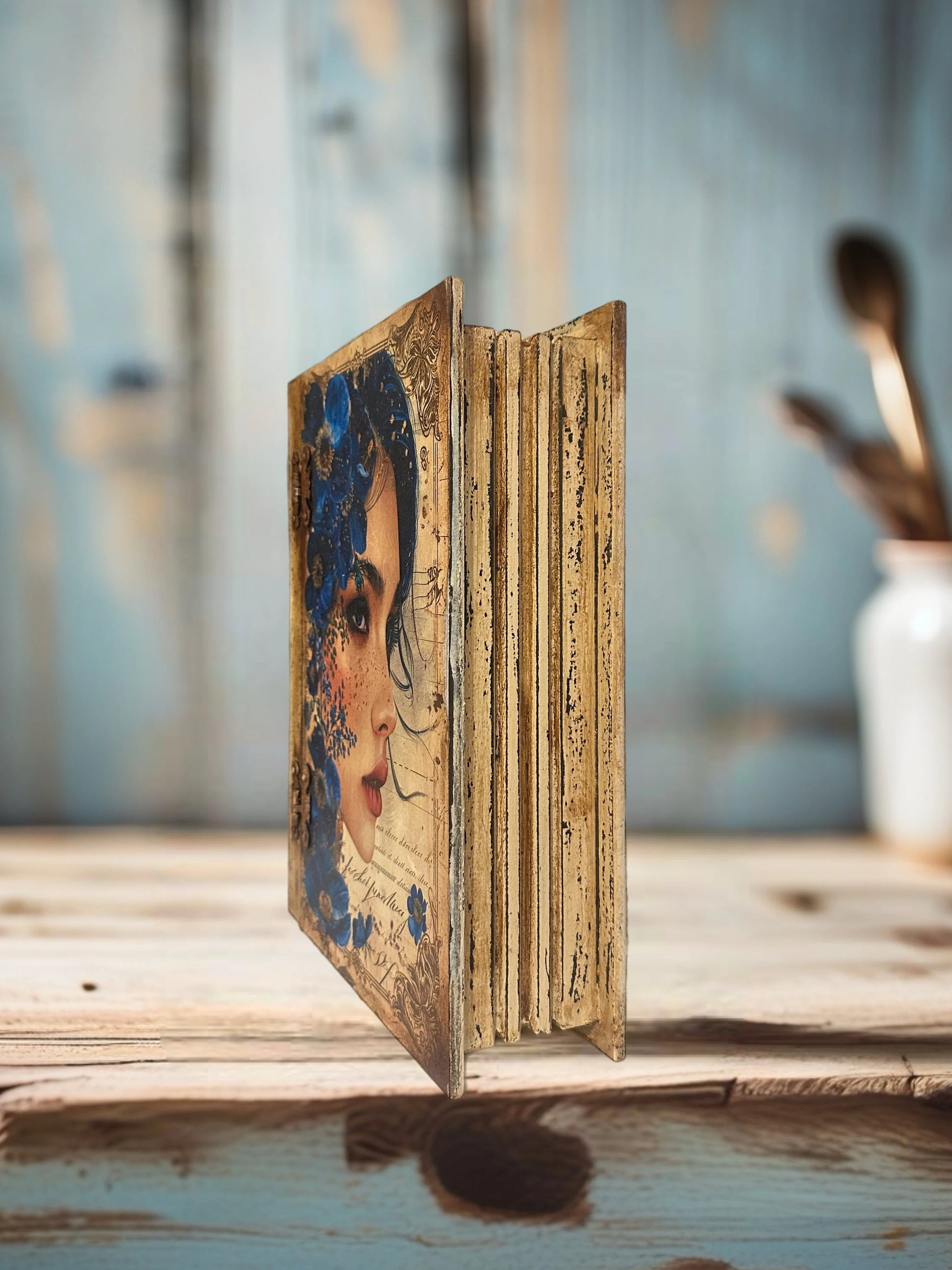 Mavi Düşler Vintage Dekoratif Kitap Kutu - Sağ yandan görünüm