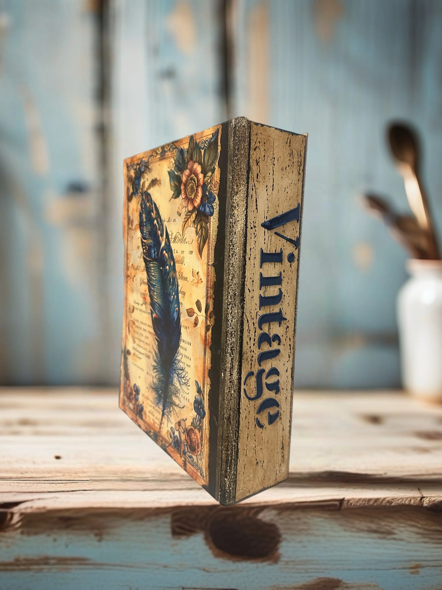 Mavi Düşler Vintage Dekoratif Kitap Kutu - Sol arka görünüm