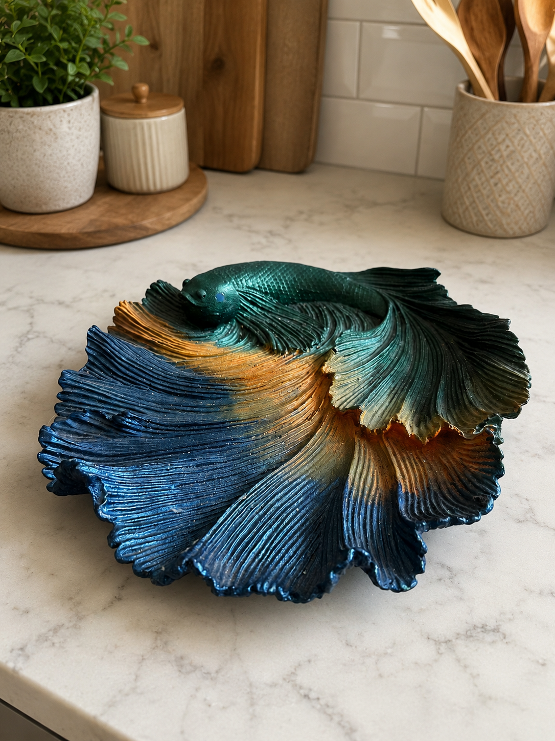 Betta Balığı Dekoratif Tepsi El Yapımı Polyester Masa Dekoru