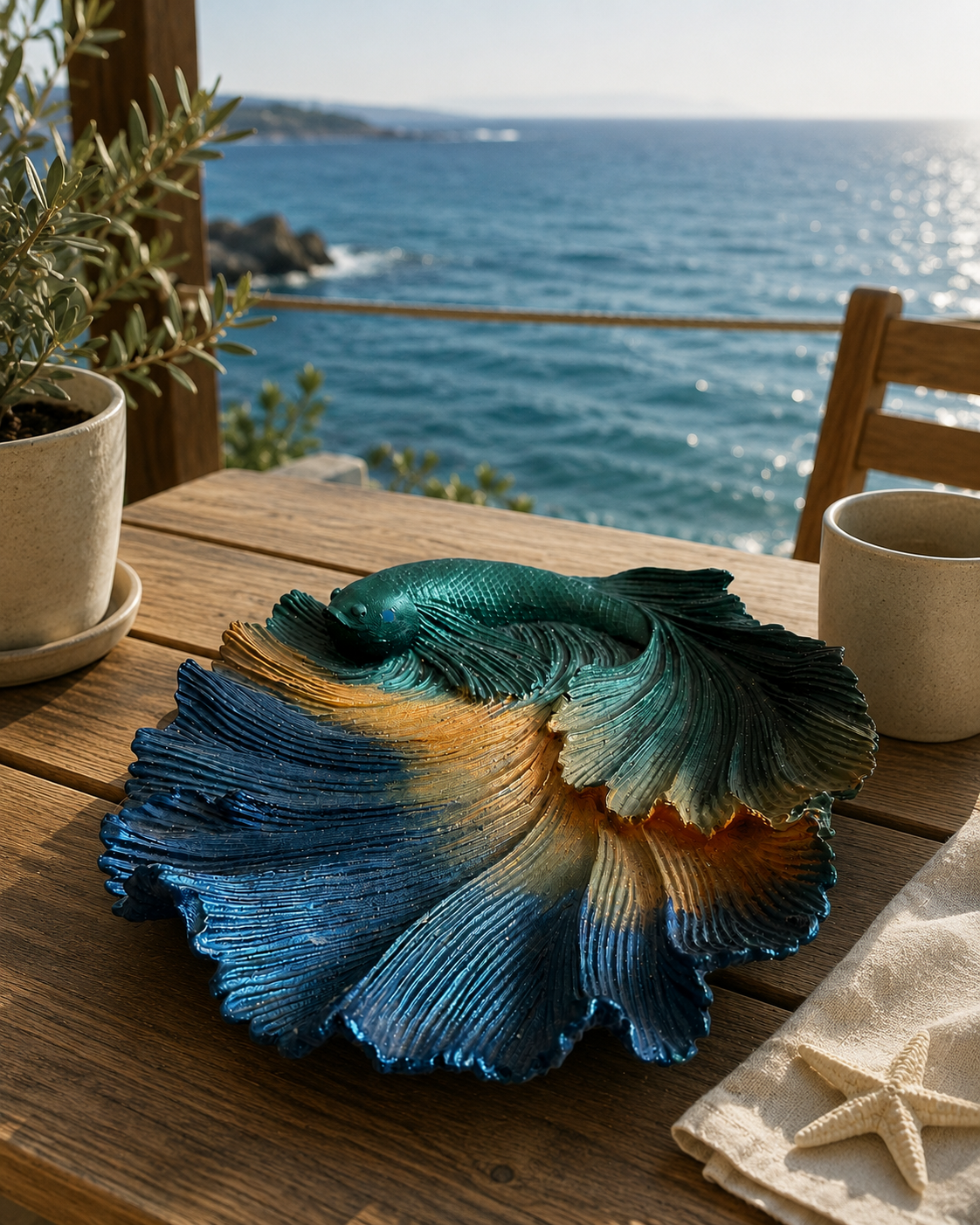 Betta Balığı Dekoratif Tepsi El Yapımı Polyester Masa Dekoru