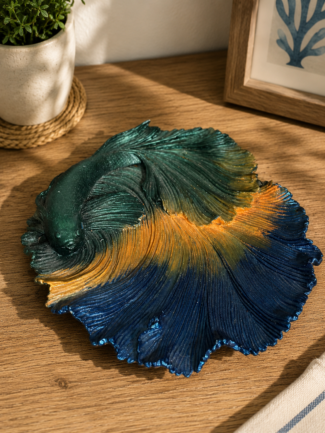 Betta Balığı Dekoratif Tepsi El Yapımı Polyester Masa Dekoru