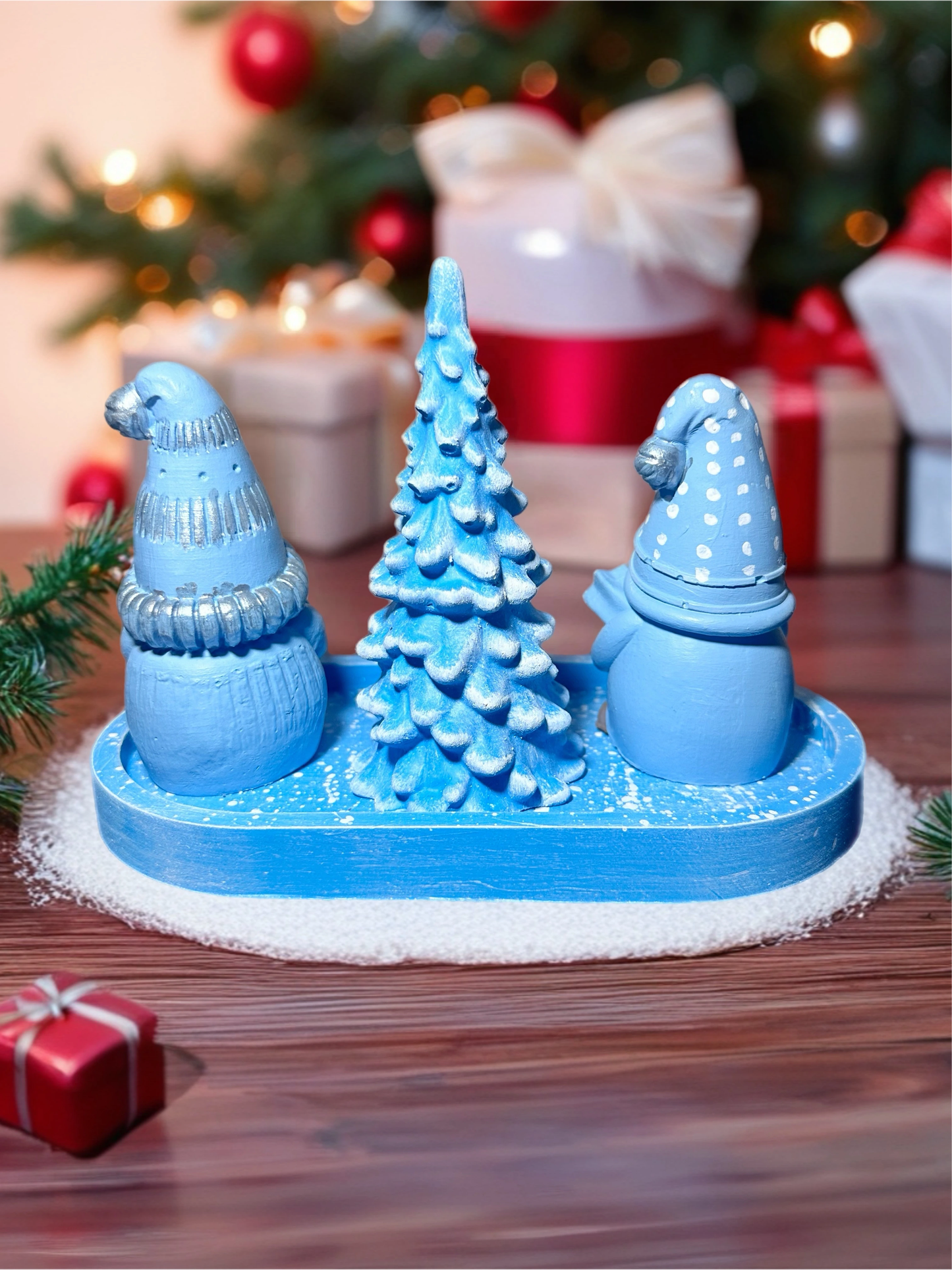 El Yapımı Yılbaşı Cüce Seti – Mavi Tonlar | Dekoratif Noel Masa Süsü