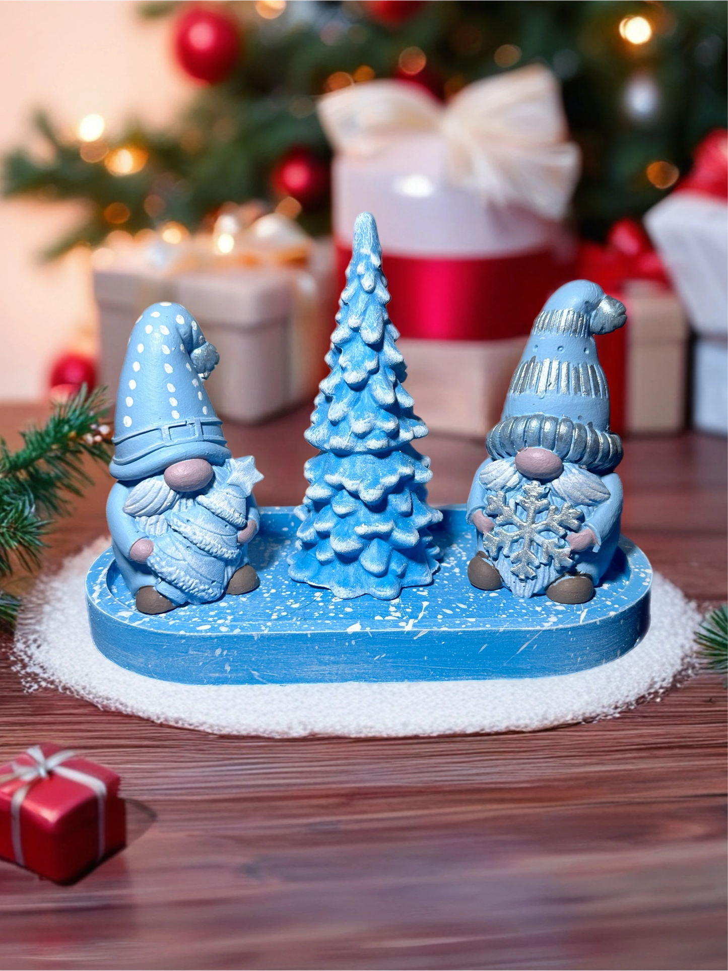 El Yapımı Yılbaşı Cüce Seti – Mavi Tonlar | Dekoratif Noel Masa Süsü