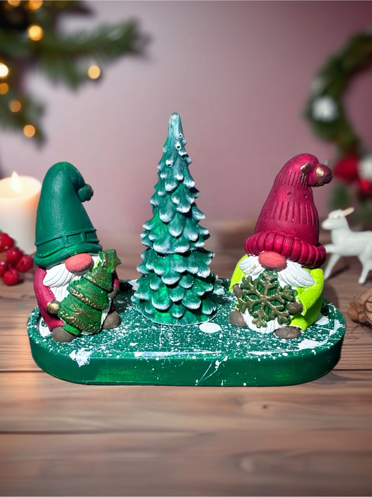 El Yapımı Yılbaşı Cüce Seti – Yeşil Tonlar | Dekoratif Noel Masa Süsü