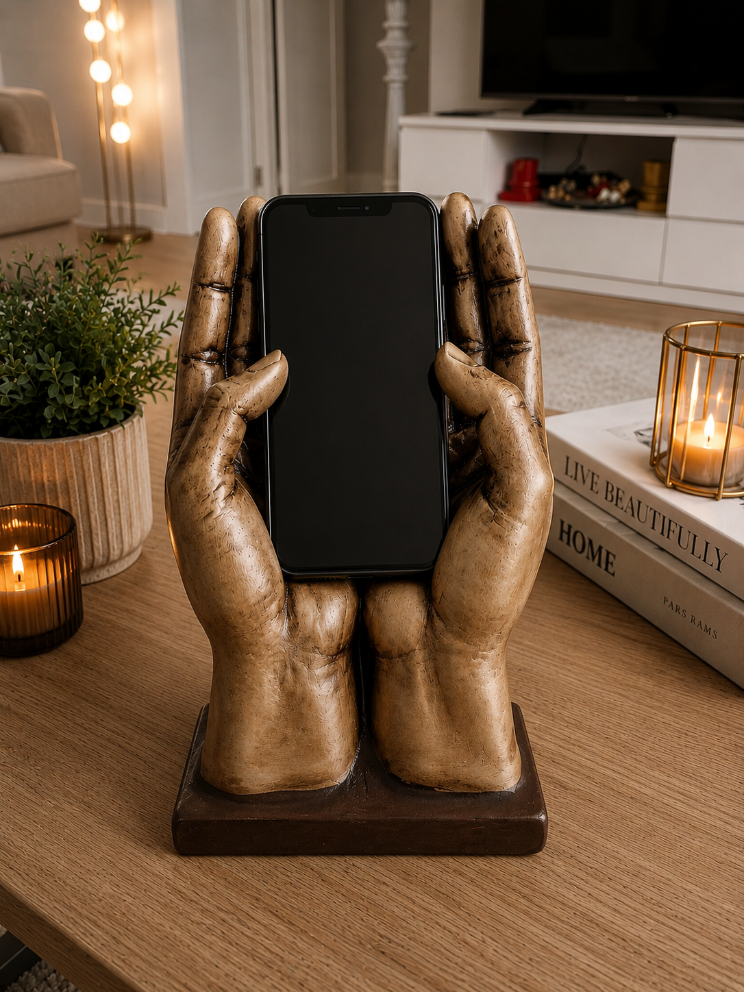 Dekoratif El Şeklinde Telefon Tutucu | Polyester Masaüstü Telefon Standı