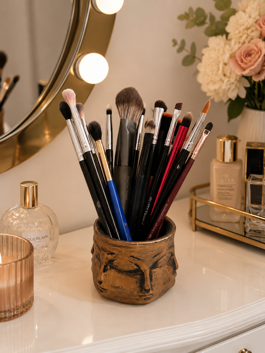 Gold Detaylı Makyaj Fırçalık | El Yapımı Eskitme Vanity Organizer