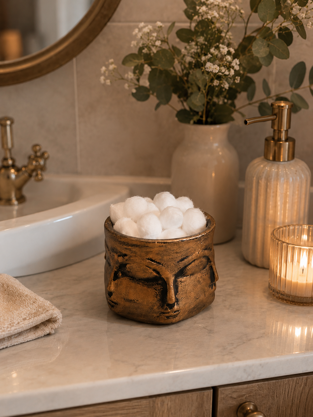 Gold Detaylı Makyaj Fırçalık | El Yapımı Eskitme Vanity Organizer