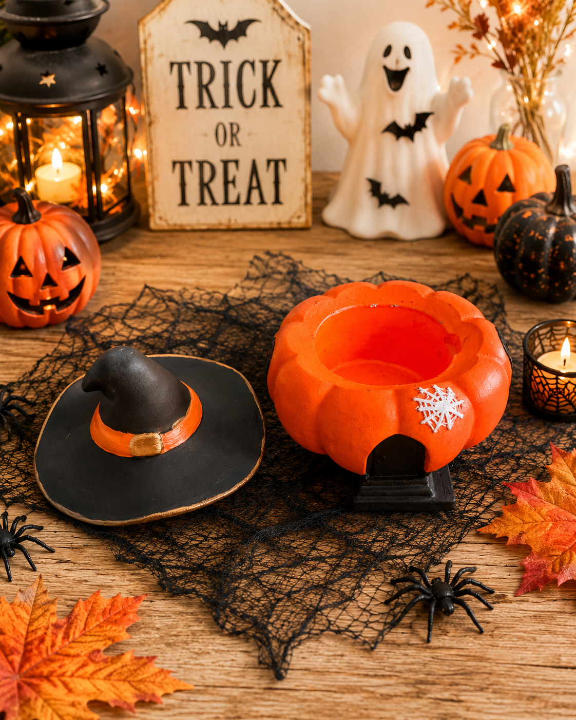 Cadı Şapkalı Balkabağı Ev Dekoru | Halloween Dekoratif Biblo