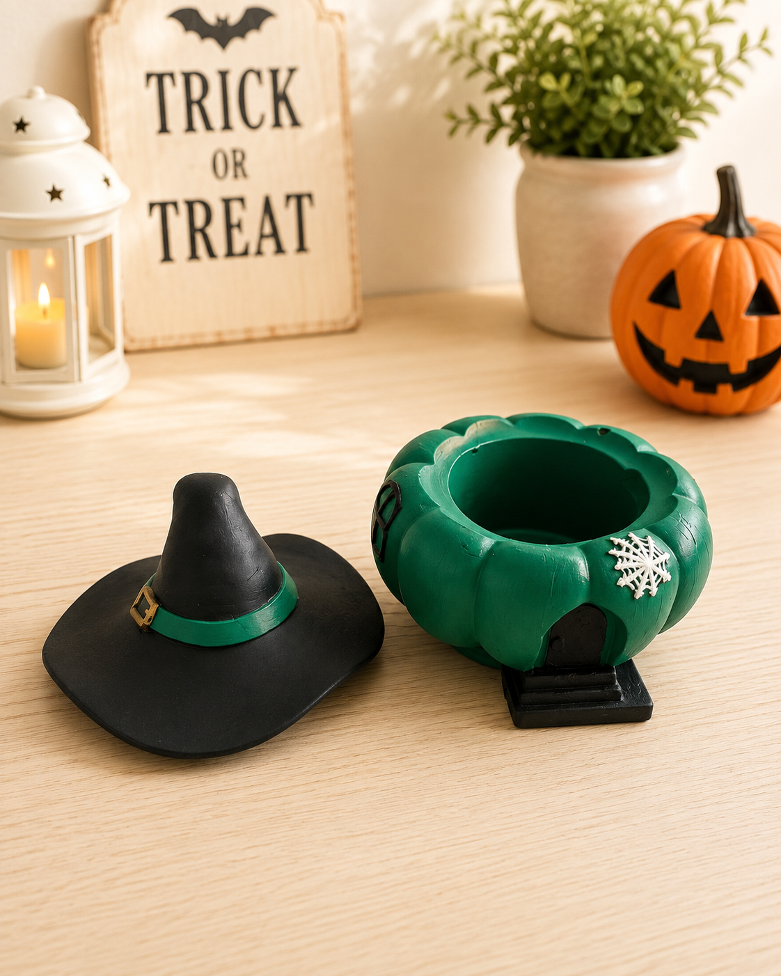 Cadı Şapkalı Balkabağı Ev Dekoru | Halloween Dekoratif Biblo