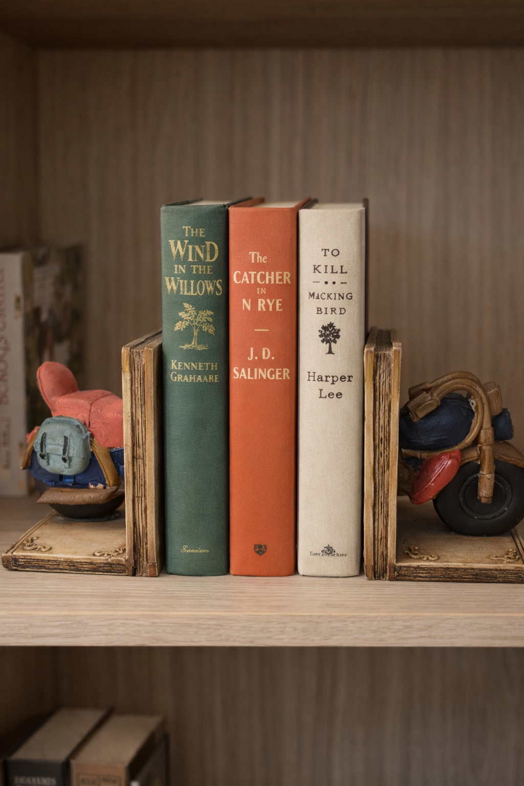 Vintage Motosiklet Kitap Tutucu Seti – Polyester Dekoratif Bookend
