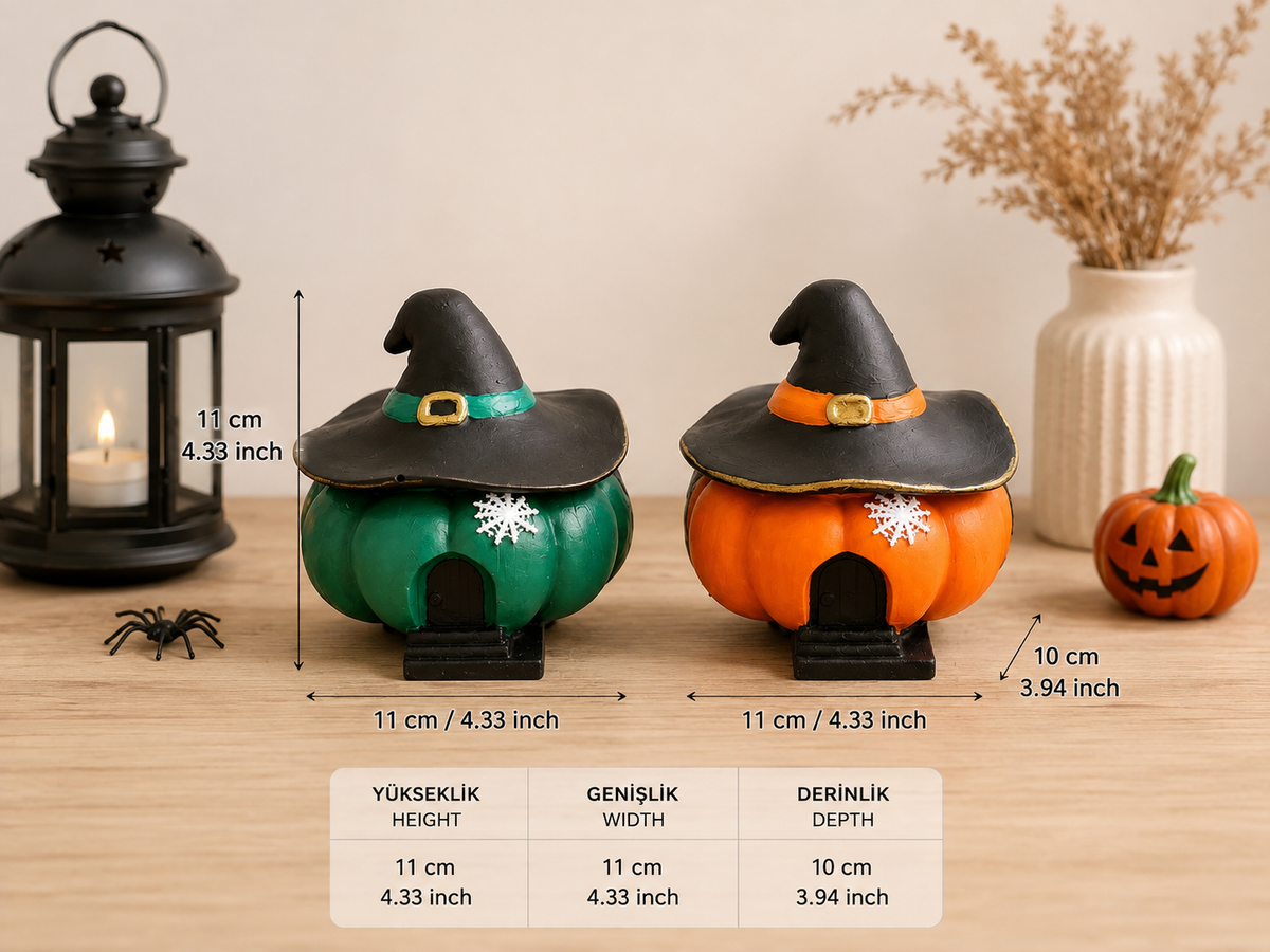 Cadı Şapkalı Balkabağı Ev Dekoru | Halloween Dekoratif Biblo