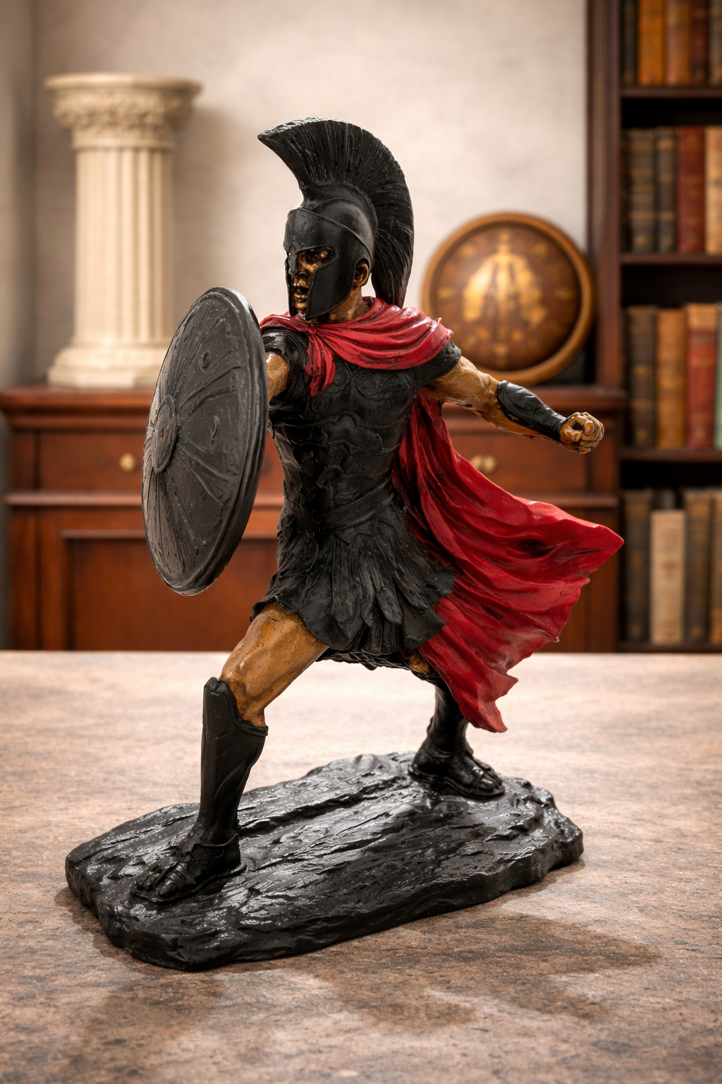 Spartan Savaşçı Heykeli – El Boyaması Polyester Antik Yunan Savaşçı
