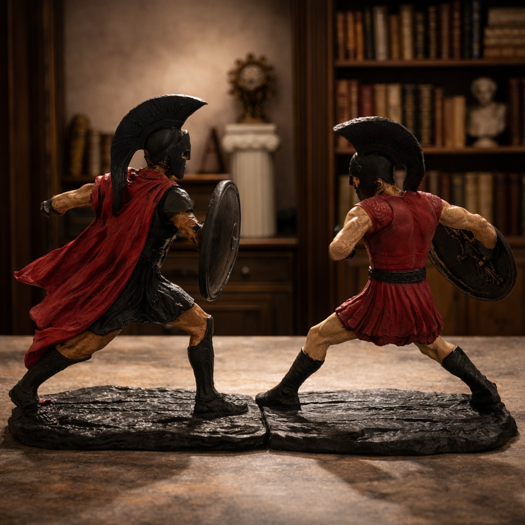 Spartan Savaşçı Heykeli – El Boyaması Polyester Antik Yunan Savaşçı