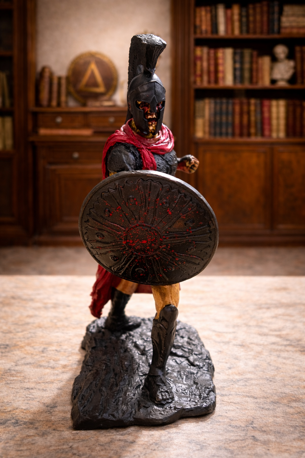 Spartan Savaşçı Heykeli – El Boyaması Polyester Antik Yunan Savaşçı