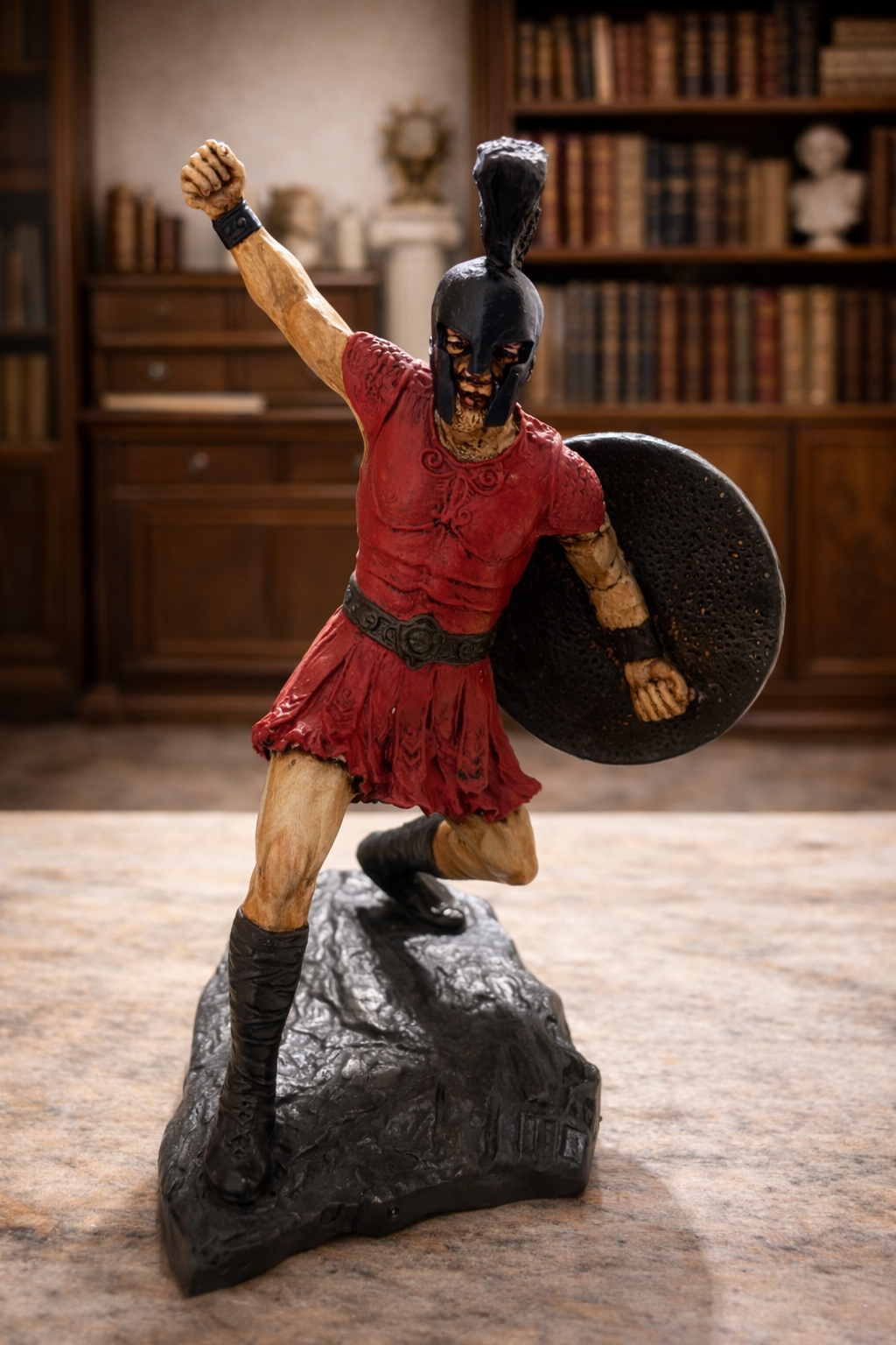 Spartan Savaşçı Heykeli – El Boyaması Polyester Antik Yunan Savaşçı