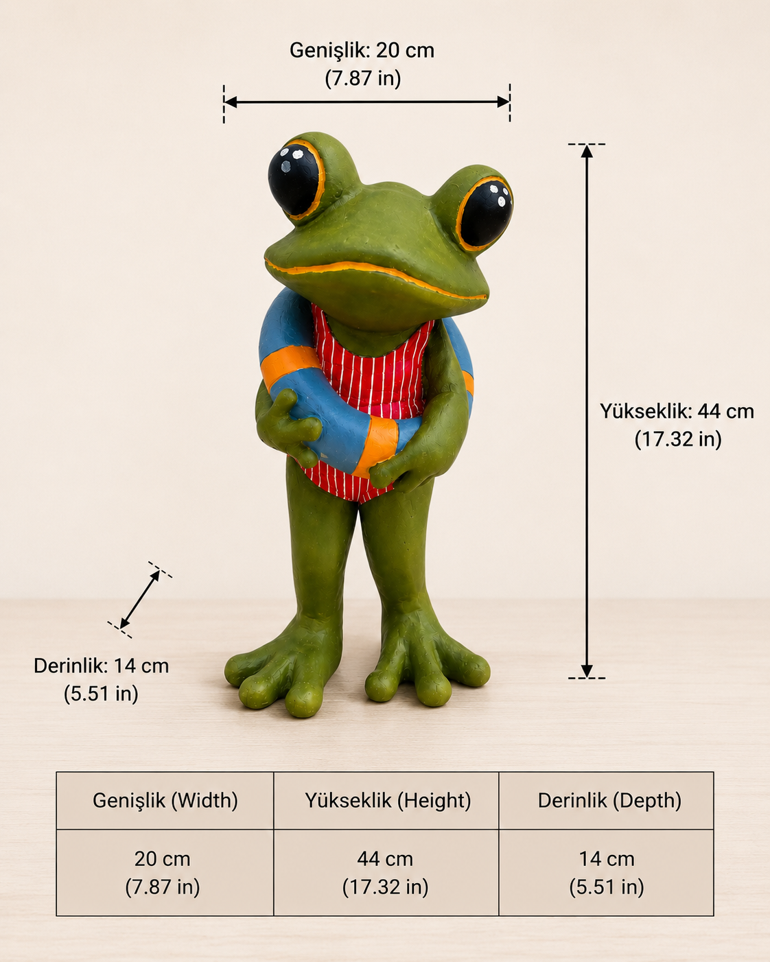 El Yapımı Simitli Kurbağa Biblo | Dekoratif Bahçe ve Havuz Kenarı Heykeli | Polyester Kurbağa Figürü